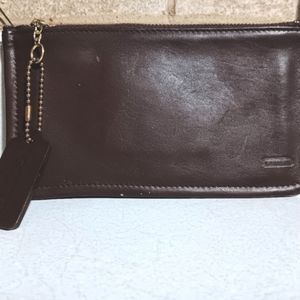 Vintage Coach Brown Leather Skinny Makeup Cosmetic Bag Case Pouch Wallet